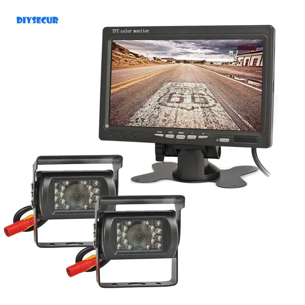 DIYSECUR DC12V 24V система заднего вида 7 &quotTFT ЖК монитор автомобиля + 2 ИК ночного видения