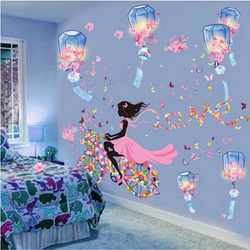 

[shijuekongjian] Kong Ming Lantern Wall Stickers DIY Fairy Girl Mural Decals for Kids Rooms Children Nursery Home Decoration