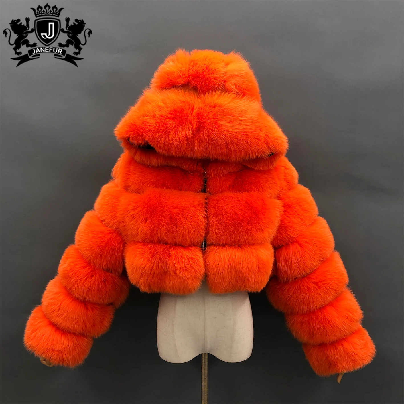 

Janefur Natural Fur Coat Women Hooded Short Real Fox Jacket
