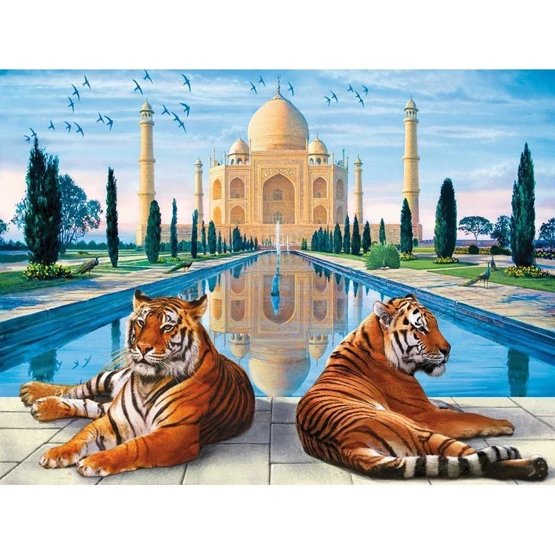 5D DIY Taj Mahal Building Tiger Diamond Painting, Square Or Round, Handicraft Mosaic, Handmade Gift Cross Stitch Home Decoration