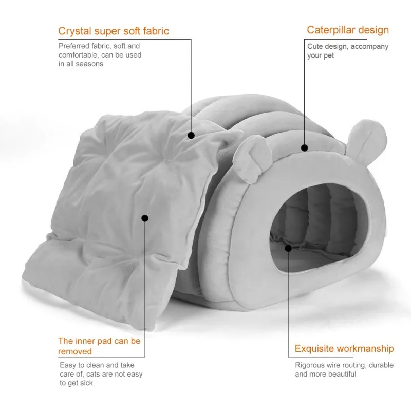 

Semi-closed Cat Bed Igloo Cave Sleeping Bag Pet Warm House Cushion Detachable Washable Indoor Nest Bed