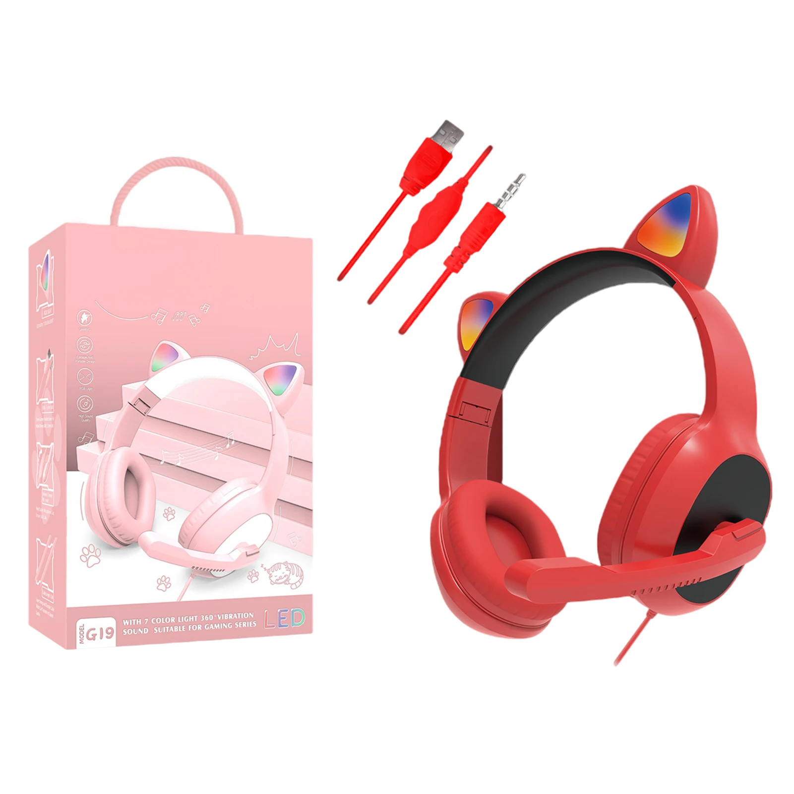 

Проводные наушники, милая игровая гарнитура с кошачьими ушками для игр, гарнитура с шумоподавлением, гарнитура с кошачьими ушками для девоч...