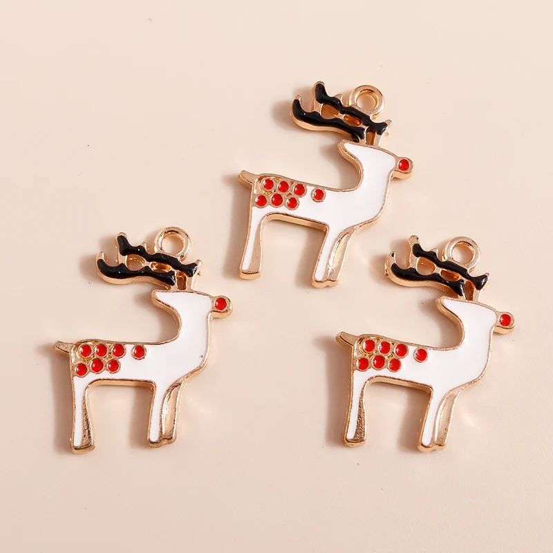 

10pcs 23*18mm Cute Enamel Christmas Elk Charms For Jewelry Making Christmas Deer Pendant DIY Earring Necklace Making Accessories