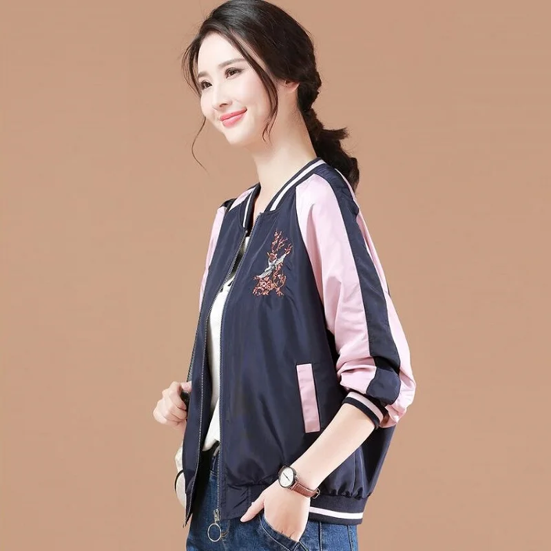 Crane Embroidery Baseball Jacket Women Short Jackets Spring Fall Loose Top Outwear Ladies Japanese Style Coats FF2262 | Тематическая