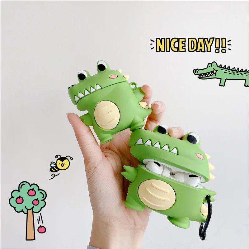 

For Airpods Case Cute Cartoon Green crocodile Case For AirPods 1 2 Pro Soft Silicone Wireless Earphone Protect Cover