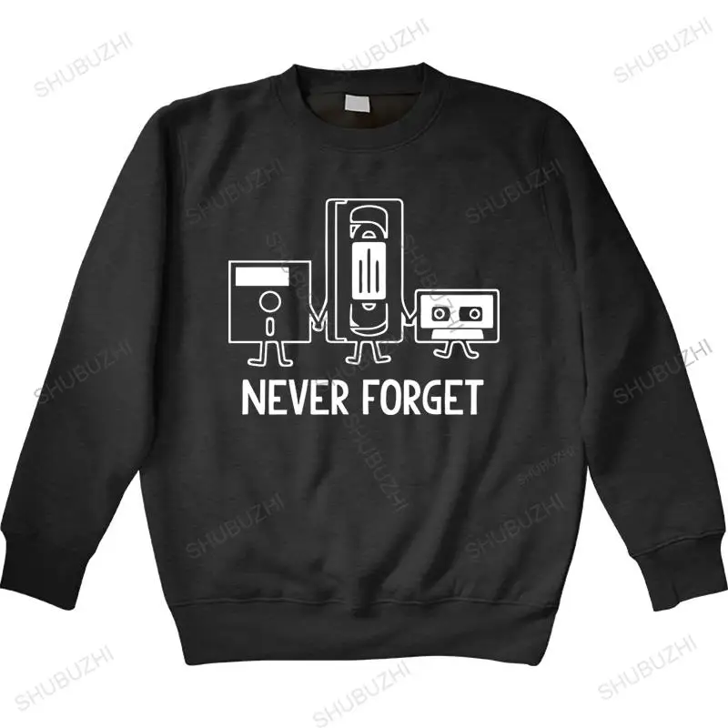 

man sweatshirts Fashion New Men top Never Forget Floppy Disc VHS Cassette Tech Geek Print Male Undershirts male sprint hoodies