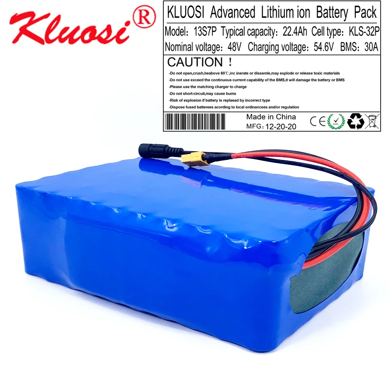 

KLUOSI 48V Battery 13S7P 48V 22.4Ah 22Ah 54.6V Li-ion Battery Pack for With 30A BMS Motor Electric Scooter Vehicle Ebike Bicycle
