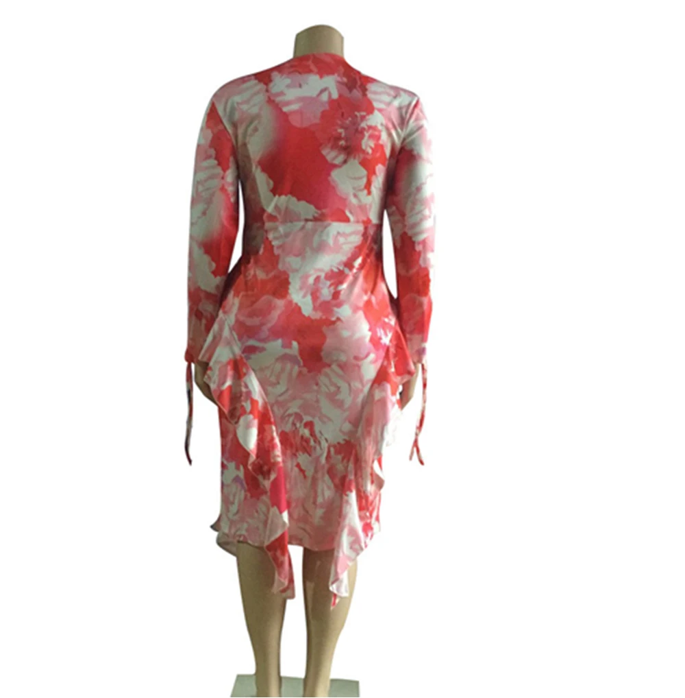 Женское платье с оборками круглым вырезом и цветочным принтом | Женская одежда