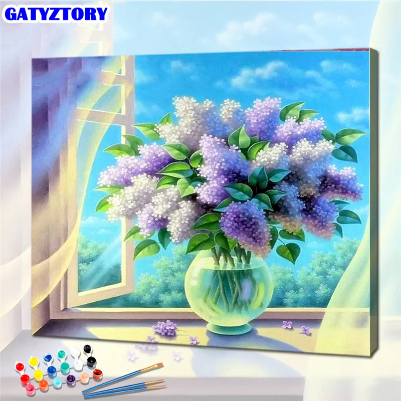 

GATYZTORY Flower The window Acrylic Drawing DIY Painting By Numbers Hand Painted Oil Painting Wall Art Picture Unique Gift