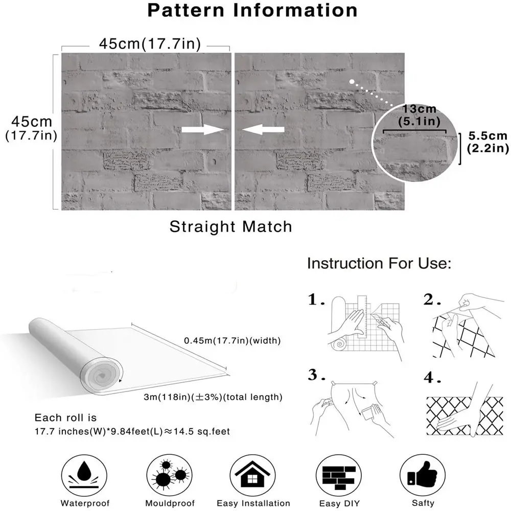 Пилинг и палка искусственный кирпич узор настенная бумага серый винил