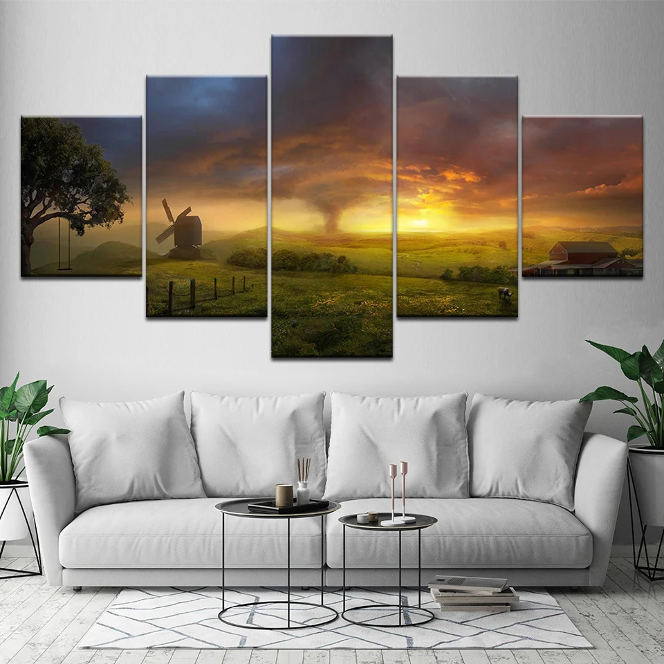 HD отпечатки закат плакат картина на стену полотно Картины 5 штук ветряная