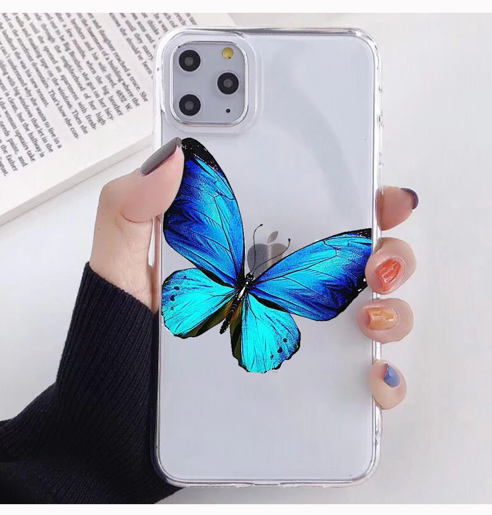 

PUNQZY Animal blue butterfly Case For Samsung Galaxy A50 A70 S11 S10 S9 S8 PLUS S7 S6 A10 A20 Soft TPU Case Summer lovely Cover