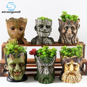 Strongwell Творческий Дерево с героем мультфильма человек с рисунком цветочные горшки сделаны из смолы цветочный горшок для суккулентных растений товары для домашнего сада украшения, Декор