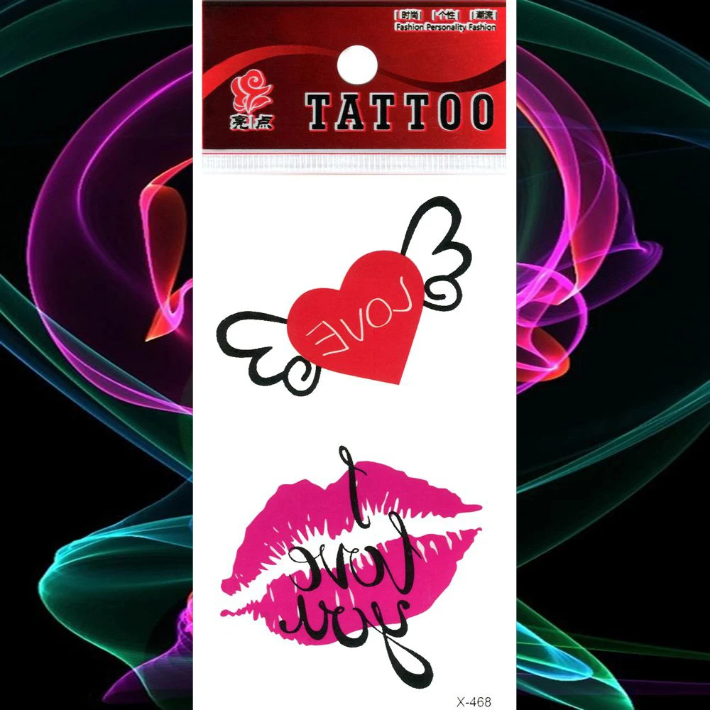 Сексуальная губная любовь водостойкая татуировка стикер Сердце с крыльями