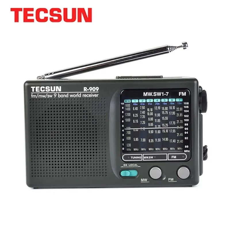 TECSUN R-909 AM/FM/SW радио 1-7 9 диапазонов приемник мира портативное радио FM: 87,0-108 МГц/МВт: 525-1610 кГц Ретро Радио