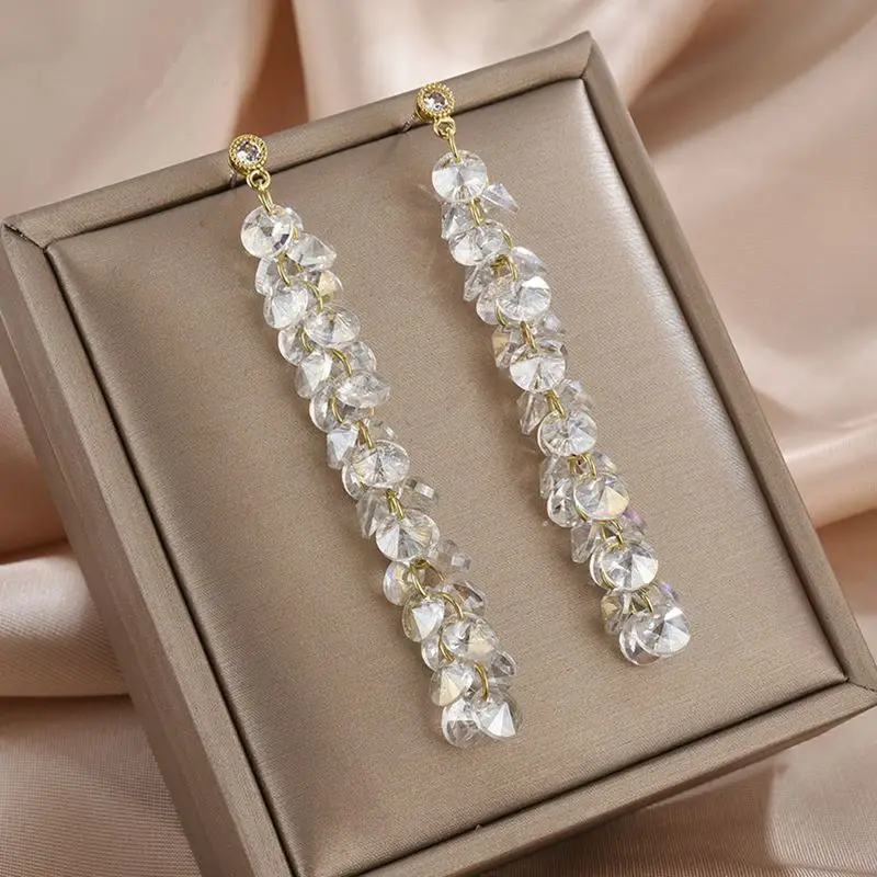 

Hot Selling Fashion Shiny Crystal Chain Tassel Earrings For Women Party Vintage Unusual Earrings 2021 Trend Pendant Jewelry Gift
