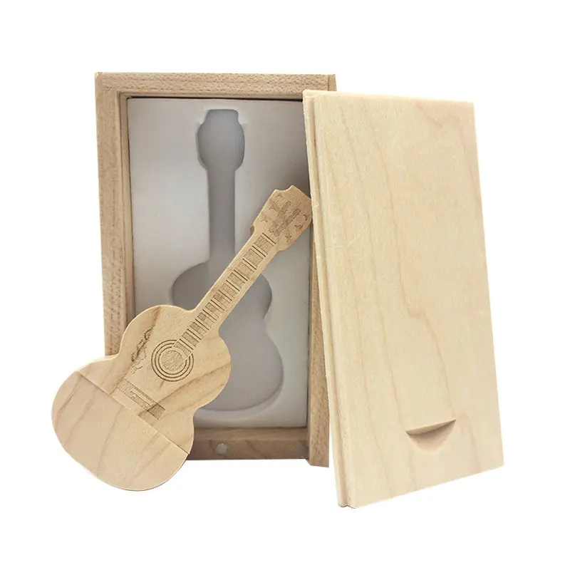

new usb flash drive 128GB 2.0 pen drive 64gb pendrive 32gb usb memory stick 4gb 8GB 16GB wooden guitar box gift free custom LOGO