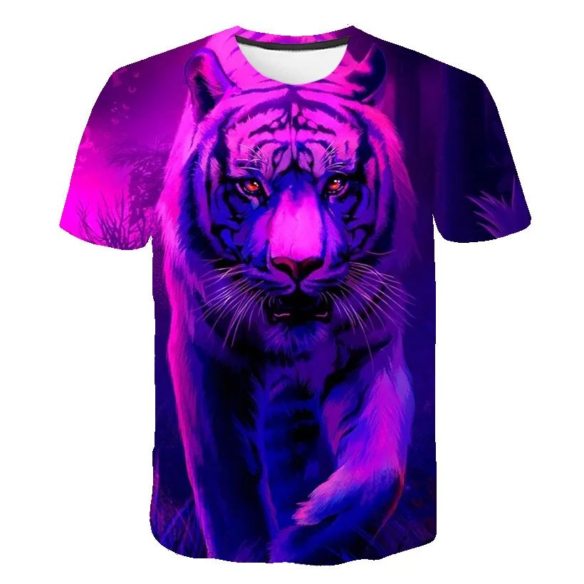 

2021 Summer Men T Shirts Top Men Short Sleeve Tops Tees Clothes Personality Boy 3D Tiger Print T-Shirt Clothing