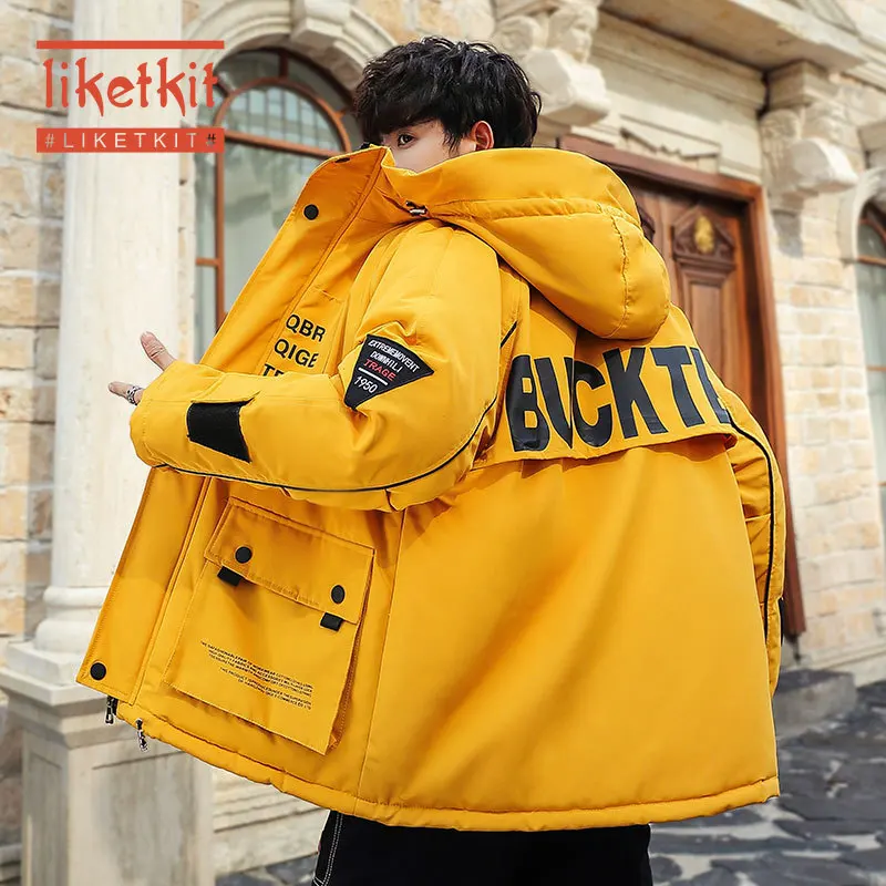 Liketkit мужские зимние парки 2019 лоскутные карманы толстые сафари с капюшоном куртки