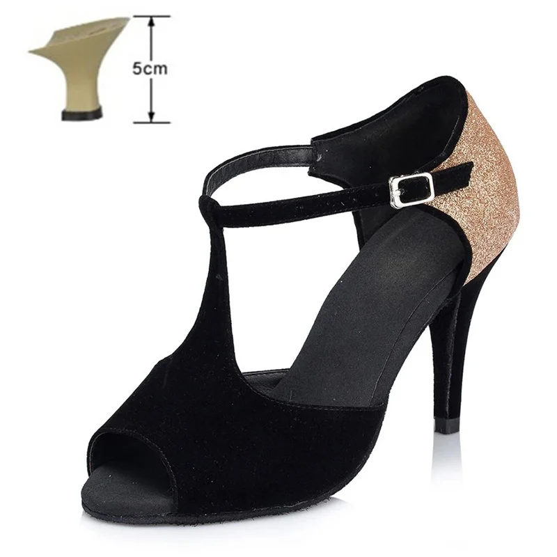 black 5cm indoor Латинская танцевальная обувь для детей для девочек, женщин Бальные Профессиональный Танго Сальса обувь для танцев на вечеринках около 8 см высокий каблук - Цвет: black 5cm indoor