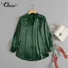 Модная женская атласная блузка Celmia 2021, топы с длинным рукавом, женские туники, повседневные элегантные офисные Блузы