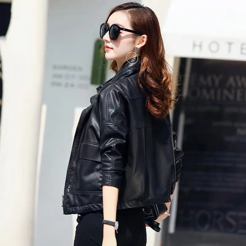 

THEME 21 Pu Leather Jacket Women New Fashion Black Motorcycle Coat Short Faux Leather Plus Size Casual Biker Jacket Outerwear