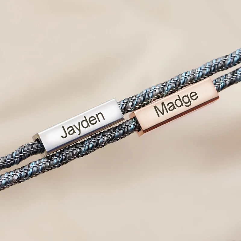 

2pcs/set Paired Custom Name Date Bracelet For Lover Distance Magnetic Couple Bracelets Friendship Adjustable Rope Charm Jewelry