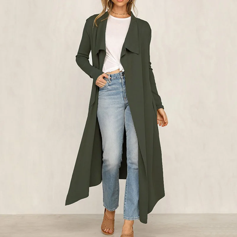 Повседневный женский длинный неровный Тренч сезон осень весна ветровки Женское