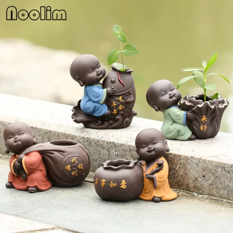 Творческий маленький цветочный горшок скандапсус ваза фиолетовая глина монах