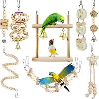 8 pieces parrot chewing toys bird toys wooden swing soft ladder ladder wooden beads rotating stairs