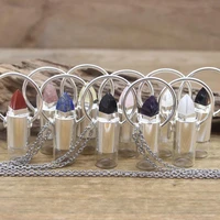 natural amethysts crystal lapis perfume bottle pendant essential oil diffuser quartz gems point necklace women jewelryqc1140