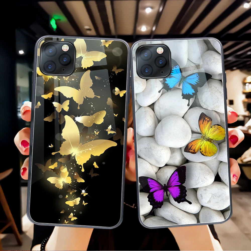 

Butterfly Giraffe Case For iPhone 12 11 Pro Max Mini Back for iPhone 7 8 6 6S X XR XS Max SE 2020 Plus Tempered Glass Phone Case