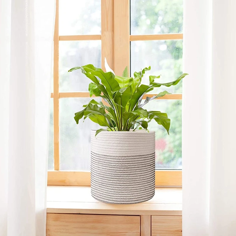 

11 Inch Cotton Rope Plant Basket,for 9 Inch-10 Inch Planter,Multifunctional Basket Choice for Home Decor and Storage