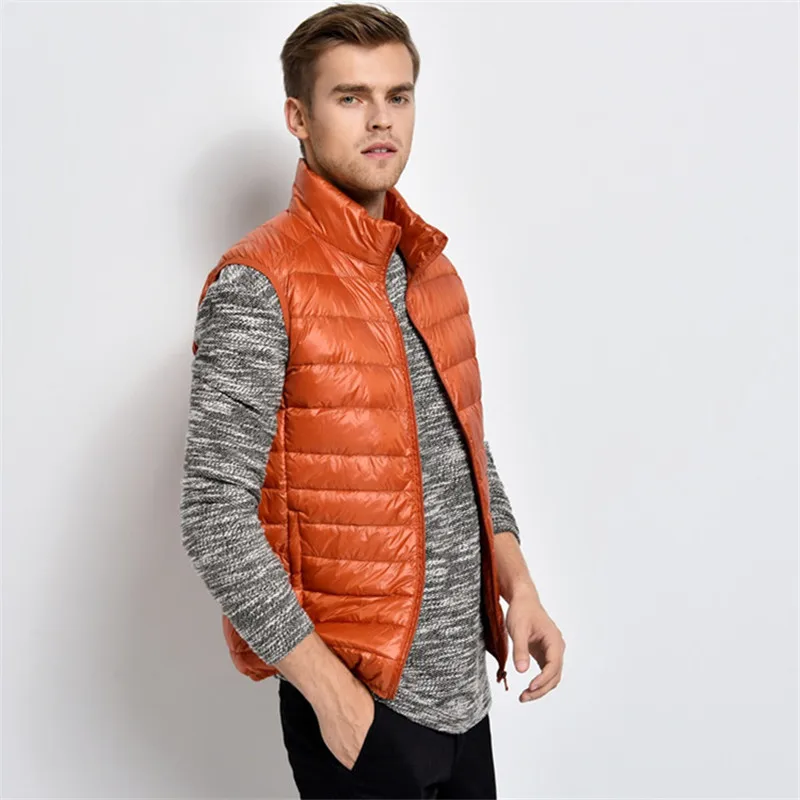 

Pop Vogue Men Sleeveless Jacket Nice Winter Ultralight White Duck Down Vest Male Slim Vest Mens Windproof Warm Waistcoat