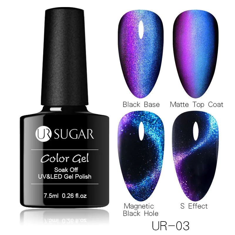 9D cat eye46285-3 Ur Sugar 7,5 мл глаз хамелеона кота гель лак для ногтей замочить от УФ светодиодный 3D магнитный гель лак лазерный градиентный эффект лак для ногтей - Цвет: 9D cat eye46285-3