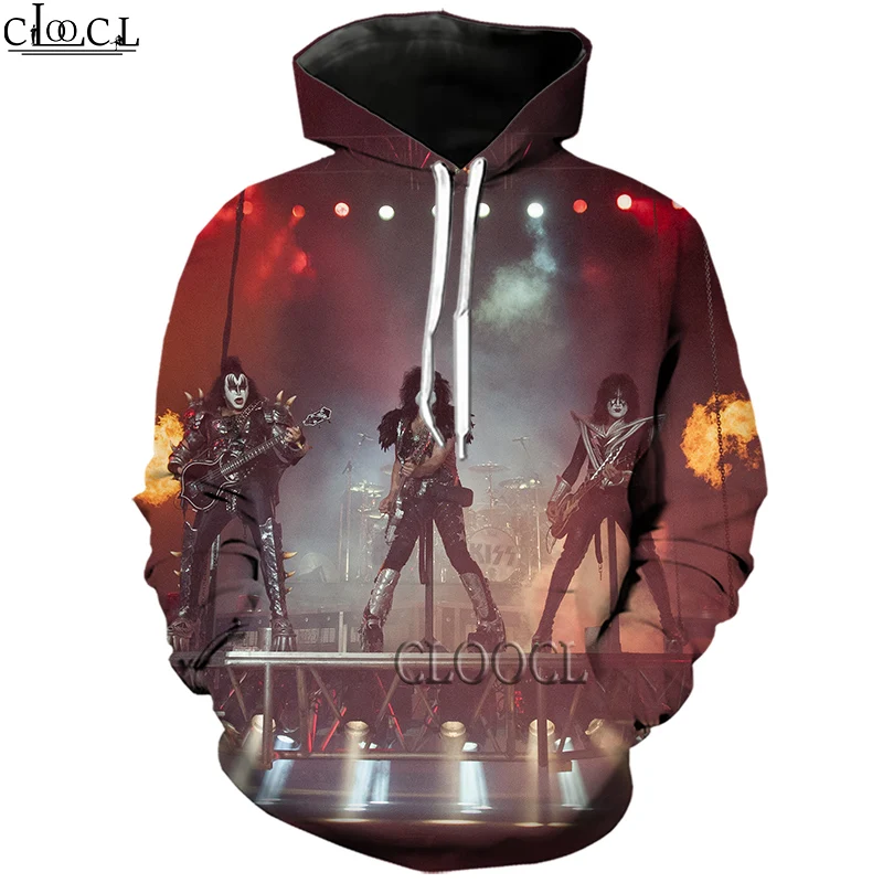 

HX 2021 Men Women 3D Print Heavy Metal KISS Rock Band Hoodies Unisex Hipster Casual Sportswear All-match Tops DropShipping