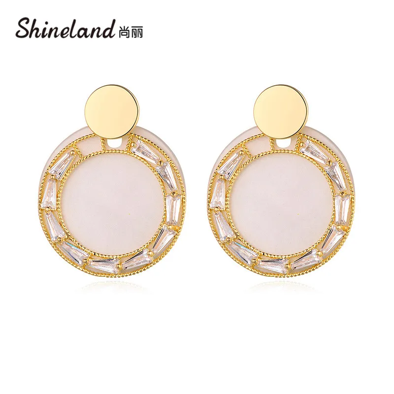 

Shineland High Quality Copper Shell Round Stud Earrings Gold Color Charm Classic Brincos for Women Fashion Jewelry Accessories