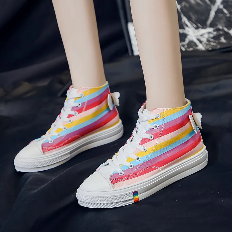 Кроссовки женские на платформе массивные с рисунком ангела модная обувь радуги