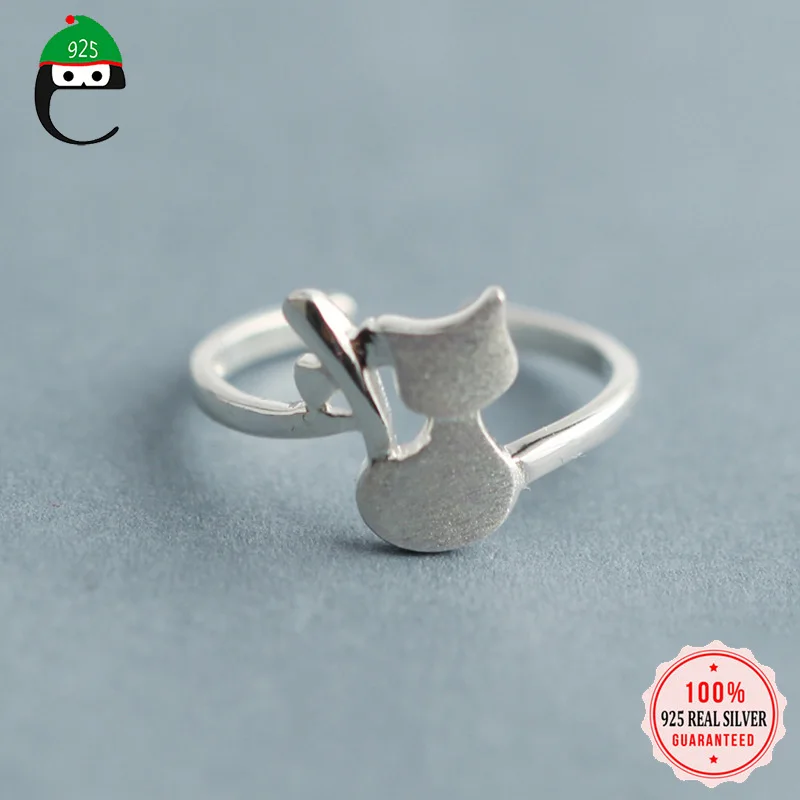 ElfoPlataSi/100% чистое серебро 925 пробы модное Открытое кольцо с котом размер 5 6 7 для