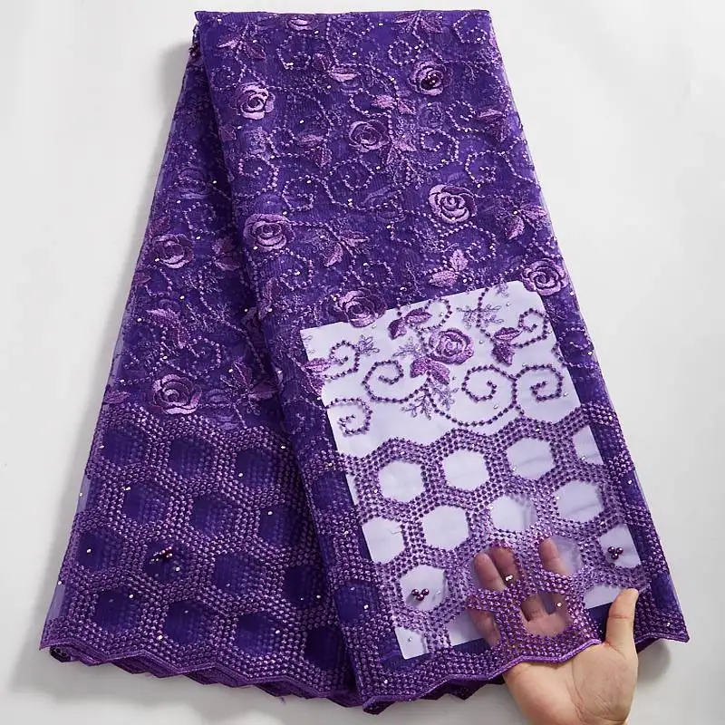 

African Lace Fabric 5 Yards Embroidered Mesh Lace Fabric African Net Lace High Quality Guipure French Lace for Wedding 210713