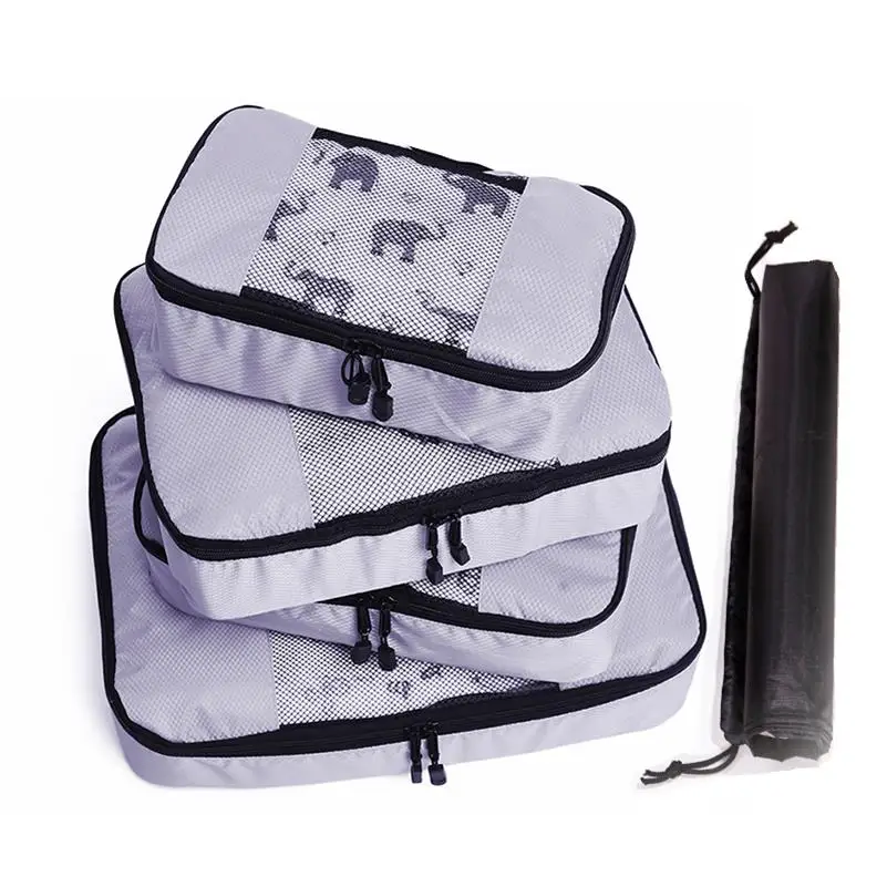 GRAY 4 Set Дорожные Сумки Упаковка Куб для багажа нейлон/для женщин/большой/водонепроницаемый/Дорожная сумка органайзер/для женщин/наборы Упаковка куб Органайзер - Цвет: GRAY 4 Set
