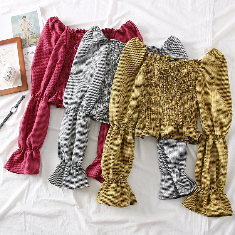 Женская милая блузка с оборками новая весенне летняя винтажная клетчатая