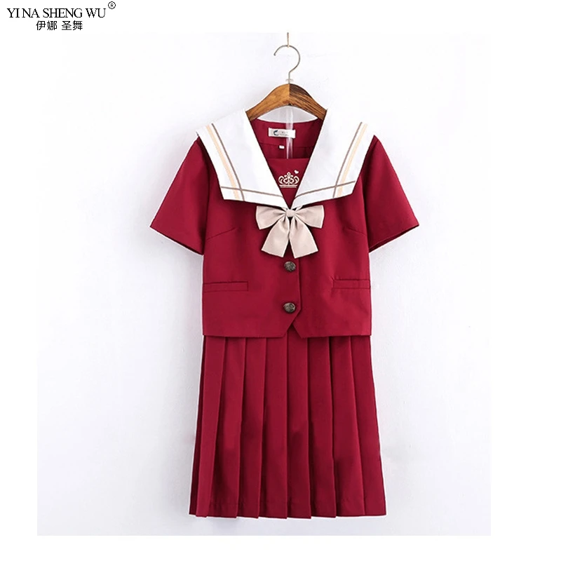 Красная японская школьная JK Униформа костюм моряка плиссированная юбка новый