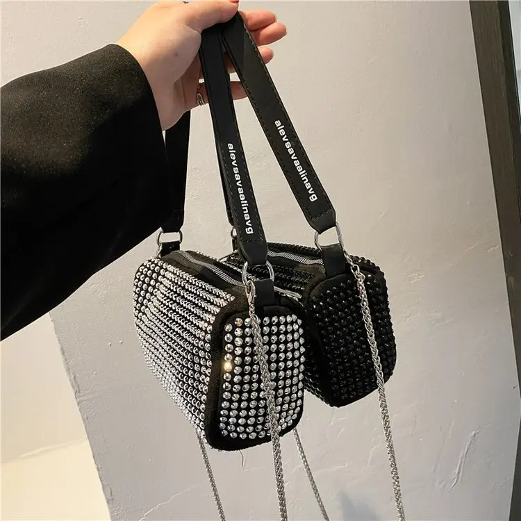 

Luxury Designer Handbag Bag Female 2021 New Fashion Female Bag Chain Diamonds Messenger Bag Underarm Bag Rhinestone King Bag