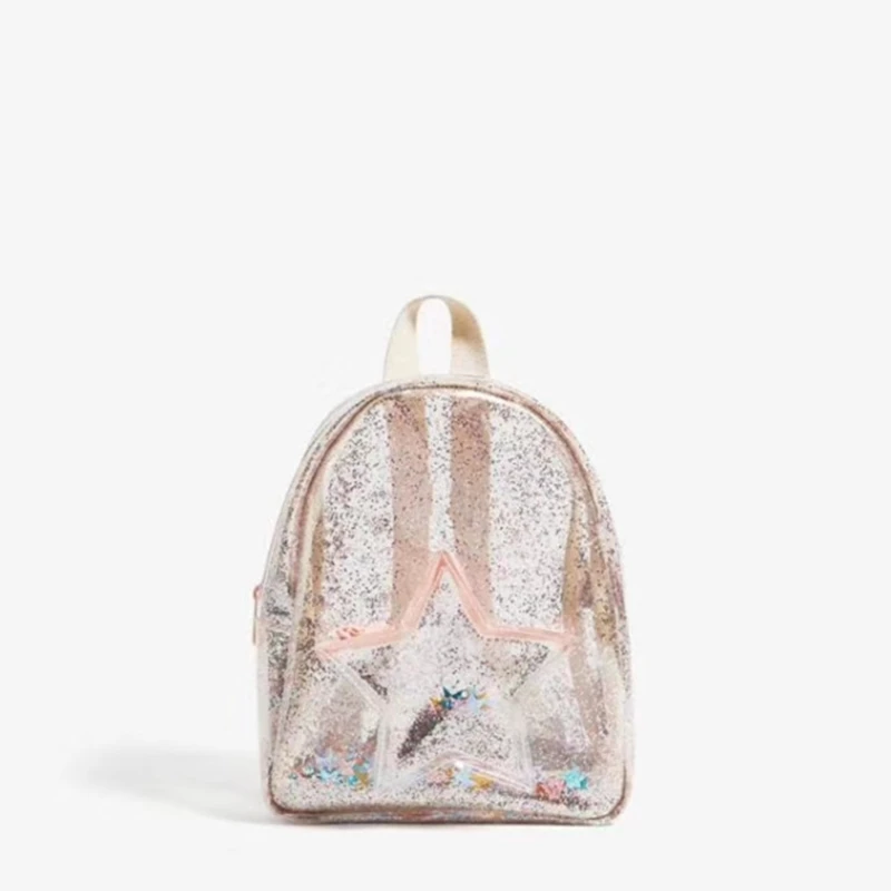 Multifunctional Bag Cute Glitter Stars Heart-shaped Shoulder School Bags Kids Transparent PVC Children Mini Backpack for Women