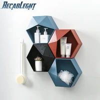 recableght hexagonal storage shelf wall mounted geometric rack bracket shampoo shower gel shelf saving room bathroom accessories