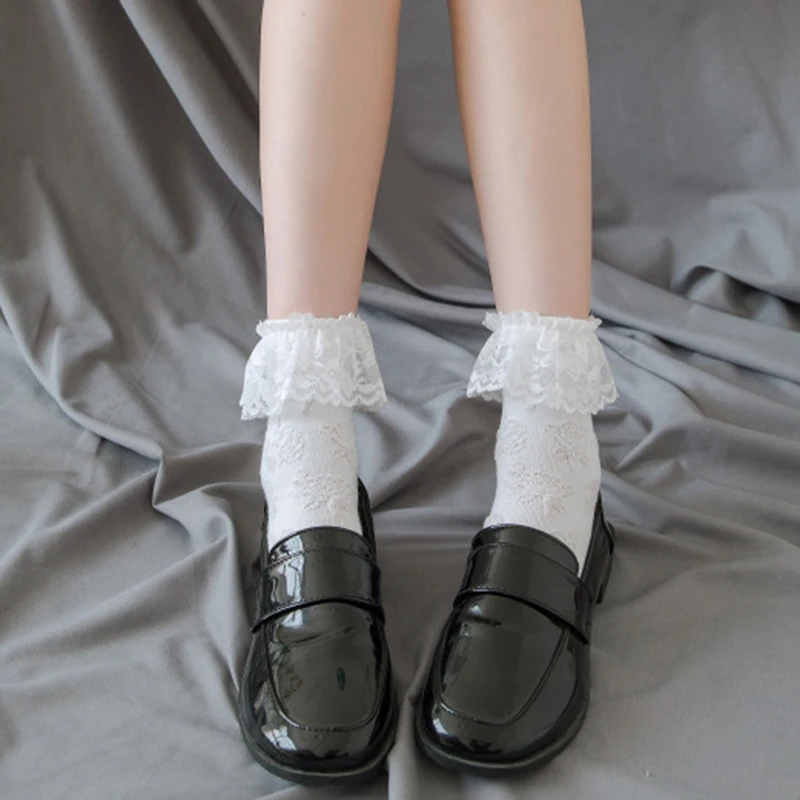 

Lolita Style Japanese Maiden Lovely Woman Rose Lace Short Socks Summer Sweet Ruffle Cotton Princess Socks High Quality