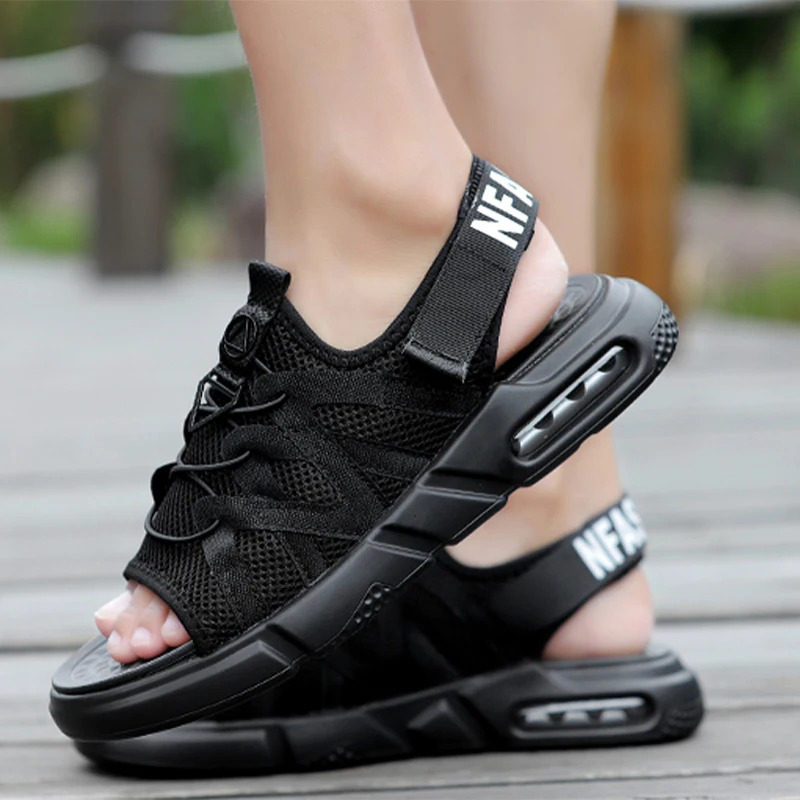 Мужские сандалии на липучке коричневые дышащие босоножки Повседневная пляжная