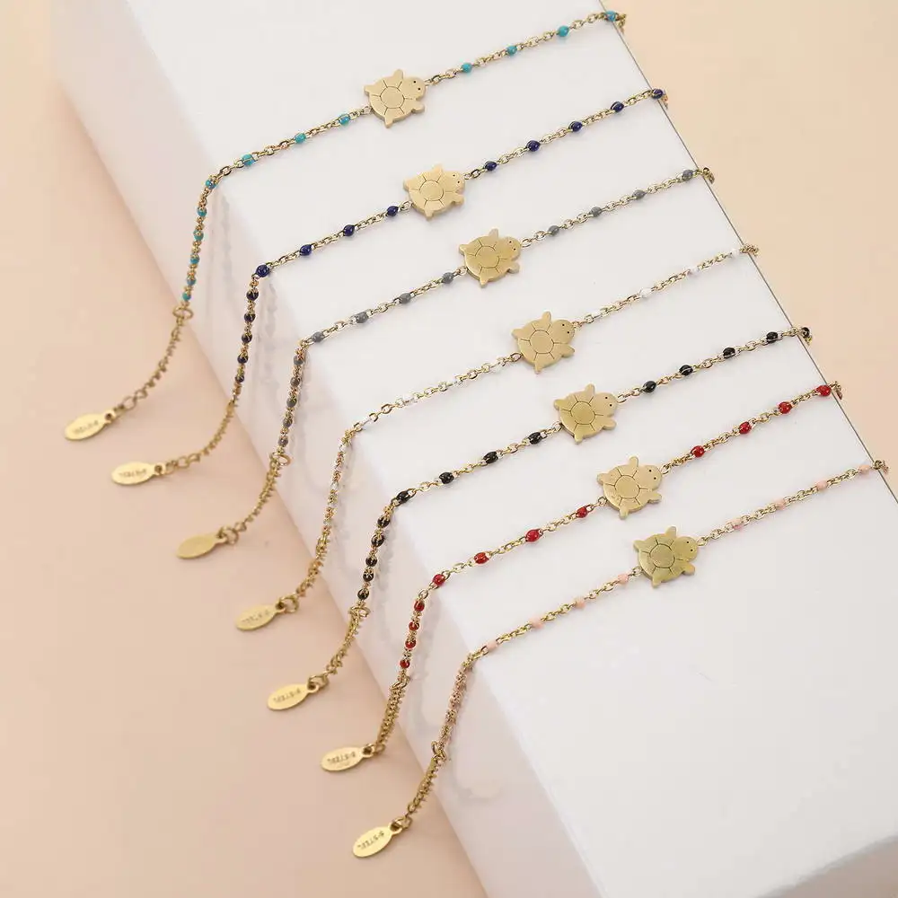 

ZWPON Stainless Steel Tortoise Charm Bracelets for Women Gifts Colorful Enamel Stainless Steel Chain Bracelets Jewelry Wholesale