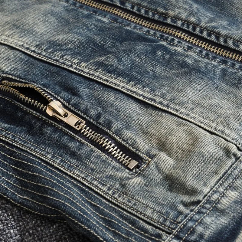 Мужская джинсовая куртка на молнии с воротником-стойкой и длинным рукавом |